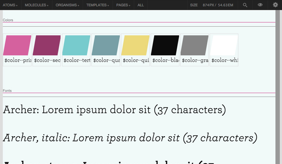 screen shot of colors and typography in patternlab